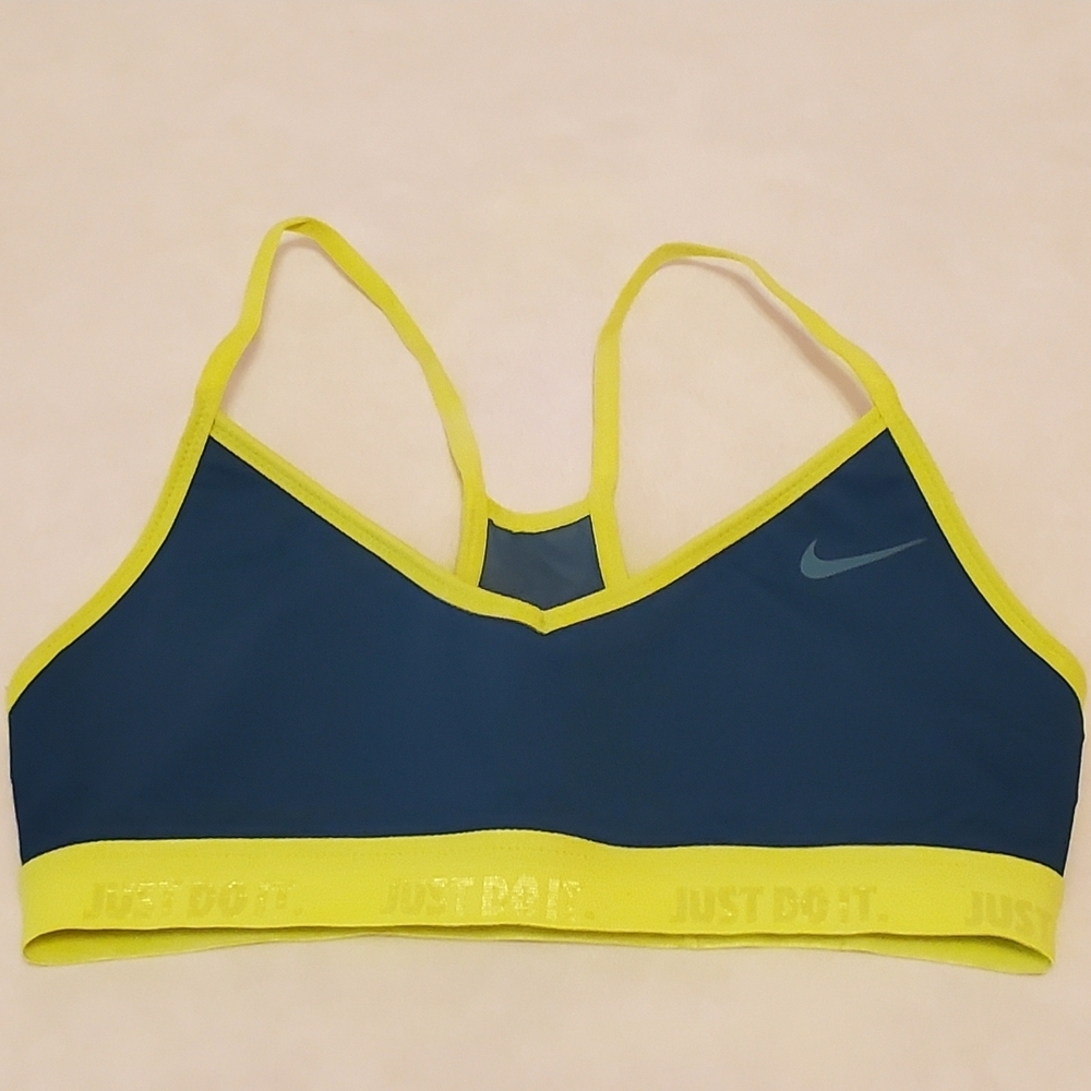 NIKE S Vintage Y2K DriFit Teal/Neon Yellow Mesh Insert Racerback Sports Bra